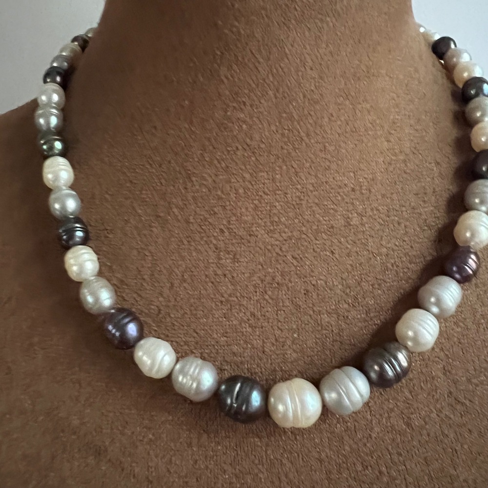 Vintage Honora Baroque Multi Color Freshwater Pearl Sterling Silver Necklace 18"